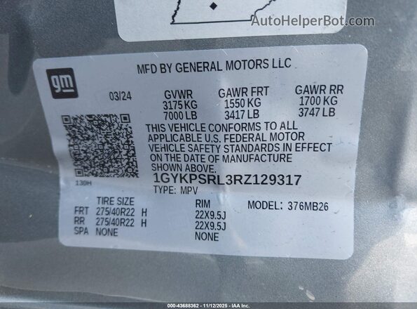 1GYKPSRL3RZ129317 2024 CADILLAC OTHER Gray Widok komory silnika