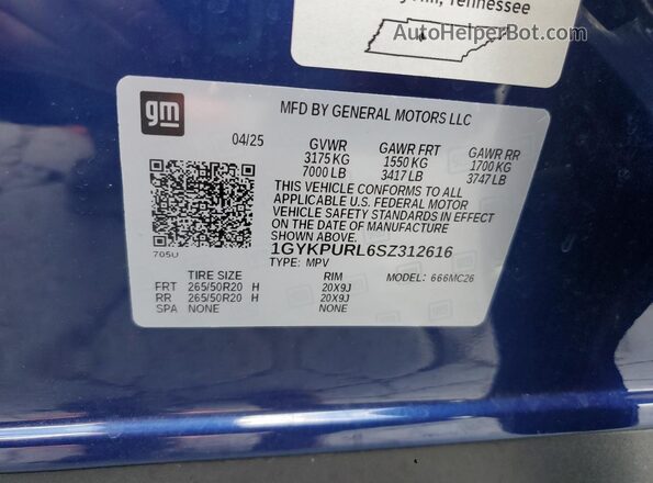 1GYKPURL6SZ312616 2025 CADILLAC OTHER Blue Панорамний вид салону 360°