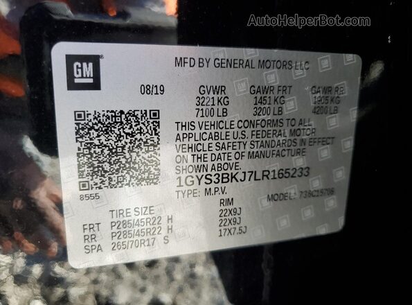 1GYS3BKJ7LR165233 2020 CADILLAC ESCALADE Black Vista de la etiqueta del VIN