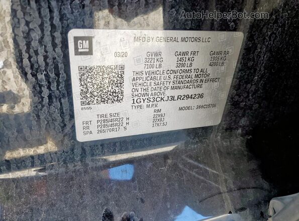 1GYS3CKJ3LR294236 2020 CADILLAC ESCALADE Black Вид наклейки з VIN-кодом