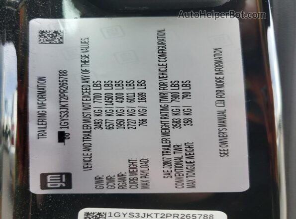 1GYS3JKT2PR265788 2023 CADILLAC ESCALADE Black VIN sticker view