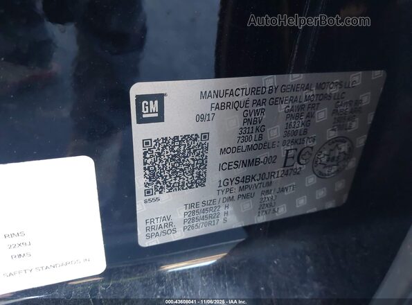 1GYS4BKJ0JR124792 2018 CADILLAC ESCALADE Черный 