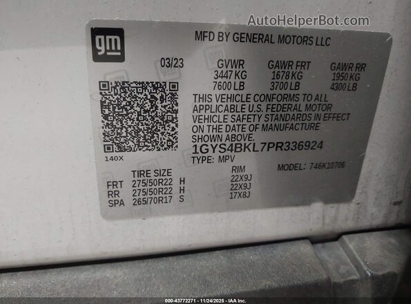 1GYS4BKL7PR336924 2023 CADILLAC ESCALADE White Շարժիչի բաժամունքի տեսք