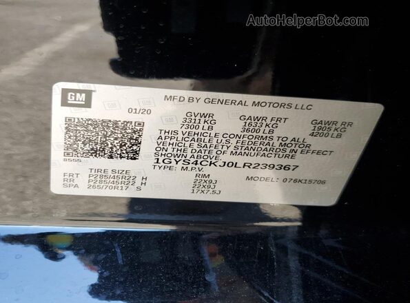 1GYS4CKJ0LR239367 2020 CADILLAC ESCALADE Black VIN կոդի պիտակի տեսք