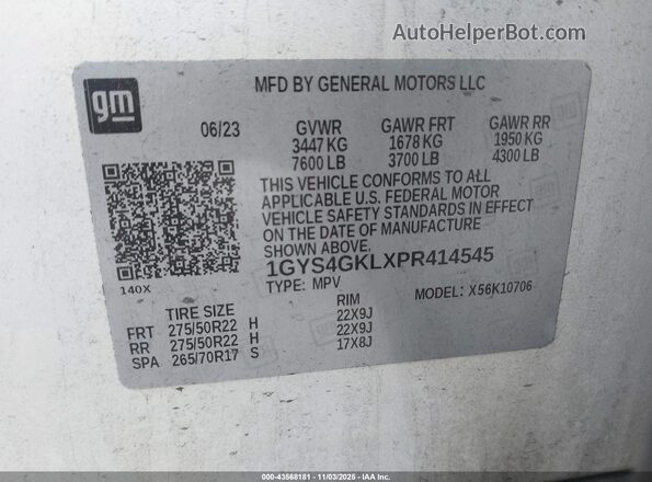 1GYS4GKLXPR414545 2023 CADILLAC ESCALADE White Widok komory silnika