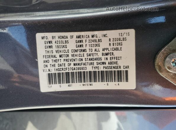 1HGCR2F37GA086803 2016 HONDA ACCORD Угольный Вид подкапотного пространства