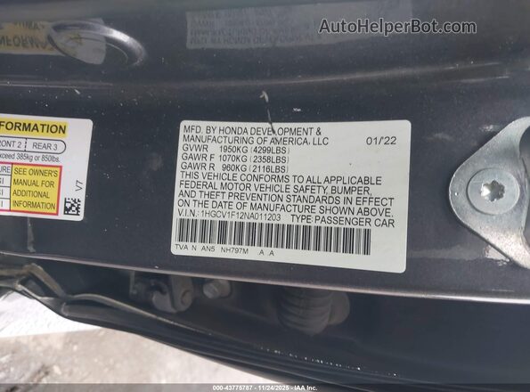 1HGCV1F12NA011203 2022 HONDA ACCORD Gray Vista del compartimento del motor