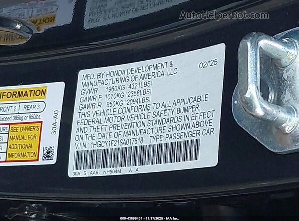 1HGCY1F21SA017618 2025 HONDA ACCORD Pewter ძრავის განყოფილების ხედი