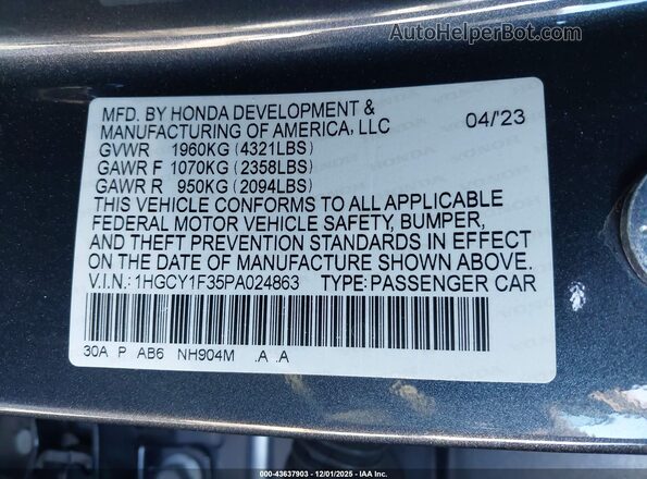 1HGCY1F35PA024863 2023 HONDA ACCORD Gray Շարժիչի բաժամունքի տեսք