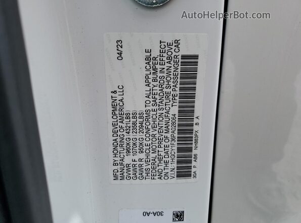 1HGCY1F36PA028064 2023 HONDA ACCORD Белый 