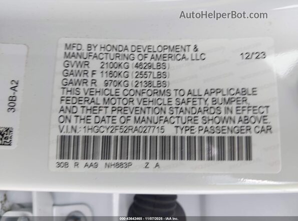 1HGCY2F52RA027715 2024 HONDA ACCORD White Widok komory silnika