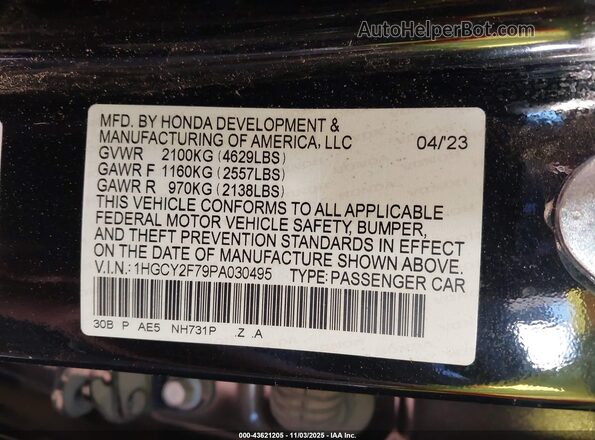 1HGCY2F79PA030495 2023 HONDA ACCORD Черный Вид подкапотного пространства