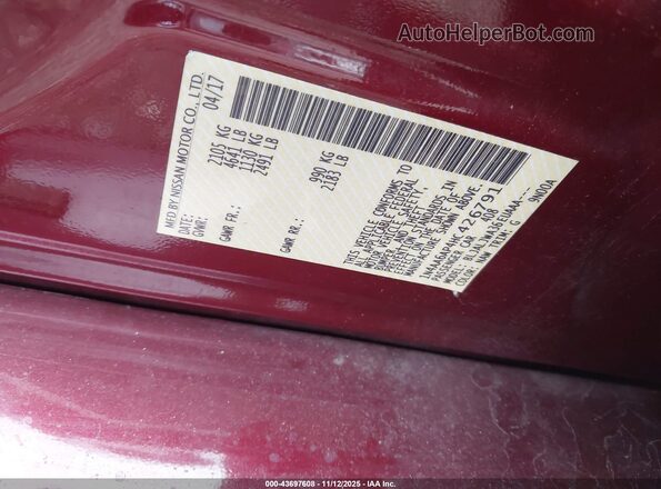 1N4AA6AP4HC426791 2017 NISSAN MAXIMA Красный Вид подкапотного пространства