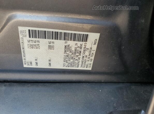 1N4AA6CV0MC506949 2021 NISSAN MAXIMA Gray ძრავის განყოფილების ხედი