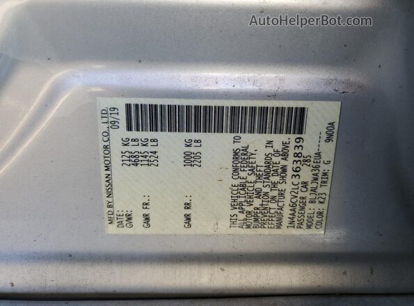 1N4AA6CV2LC363839 2020 NISSAN MAXIMA Silver Вид підкапотного простору