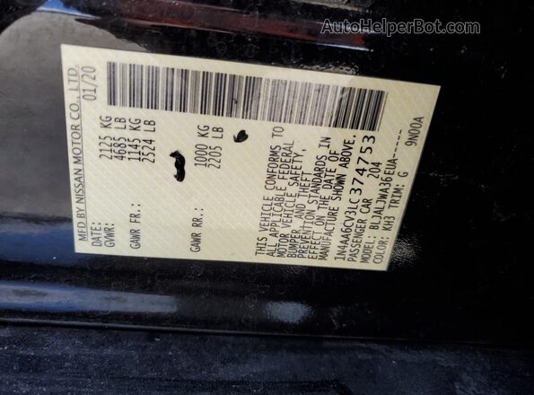 1N4AA6CV3LC374753 2020 NISSAN MAXIMA Black Շարժիչի բաժամունքի տեսք
