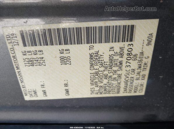 1N4AA6CV5LC370803 2020 NISSAN MAXIMA Gray Engine compartment view