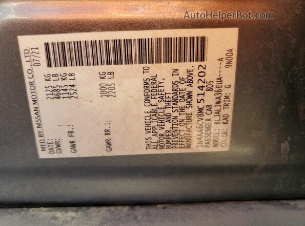 1N4AA6CV8MC514202 2021 NISSAN MAXIMA Gray Vista del compartimento del motor