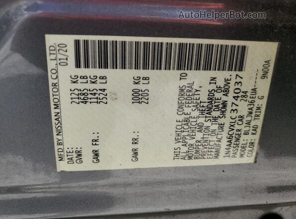 1N4AA6CVXLC374037 2020 NISSAN MAXIMA Gray Widok komory silnika