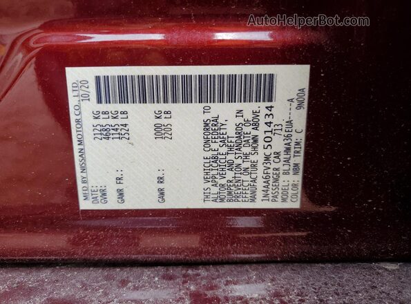 1N4AA6FV3MC501434 2021 NISSAN MAXIMA PLATINUM Maroon Vista del compartimento del motor
