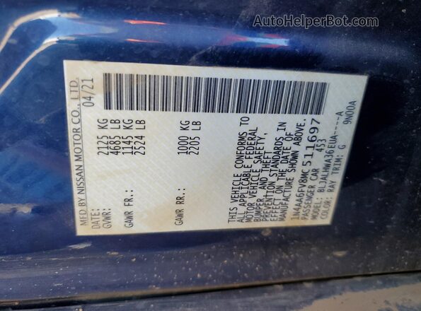 1N4AA6FV8MC511697 2021 NISSAN MAXIMA PLATINUM Blue Շարժիչի բաժամունքի տեսք