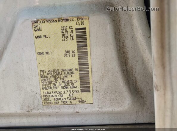 1N4AL3AP2HC173592 2017 NISSAN ALTIMA White Widok komory silnika