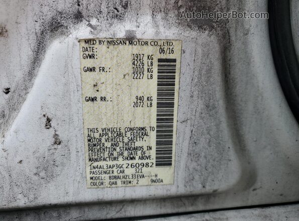 1N4AL3AP3GC260982 2016 NISSAN ALTIMA White Вид підкапотного простору
