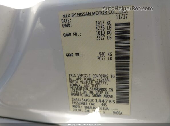 1N4AL3AP3JC144785 2018 NISSAN ALTIMA White 