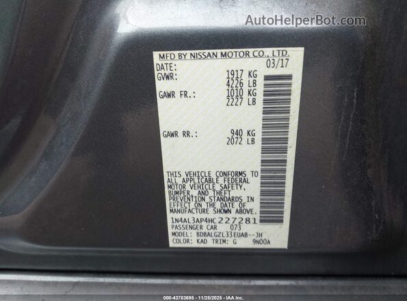 1N4AL3AP4HC227281 2017 NISSAN ALTIMA Серый 