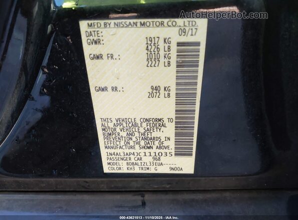 1N4AL3AP4JC111035 2018 NISSAN ALTIMA Black Շարժիչի բաժամունքի տեսք