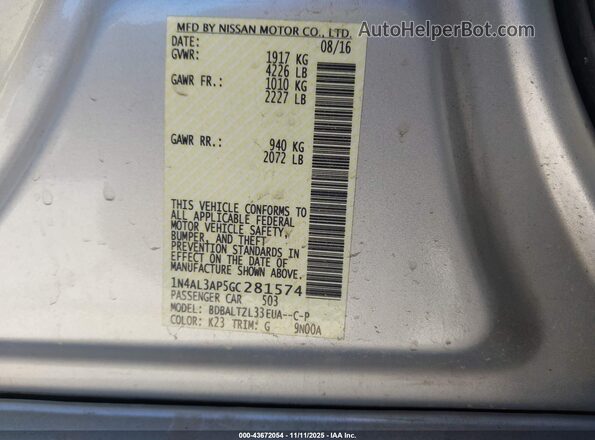 1N4AL3AP5GC281574 2016 NISSAN ALTIMA Silver Engine compartment view