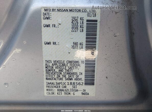 1N4AL3AP5JC188562 2018 NISSAN ALTIMA Silver 