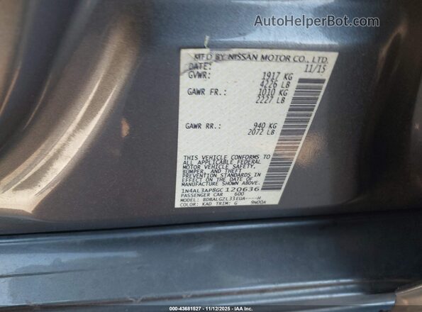 1N4AL3AP8GC120636 2016 NISSAN ALTIMA Gray Vista del compartimento del motor