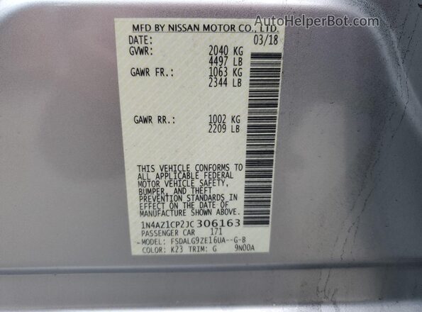 1N4AZ1CP2JC306163 2018 NISSAN LEAF Silver Vista del compartimento del motor