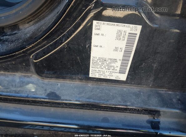 1N4BL4BV5LC174994 2020 NISSAN ALTIMA Black Widok komory silnika