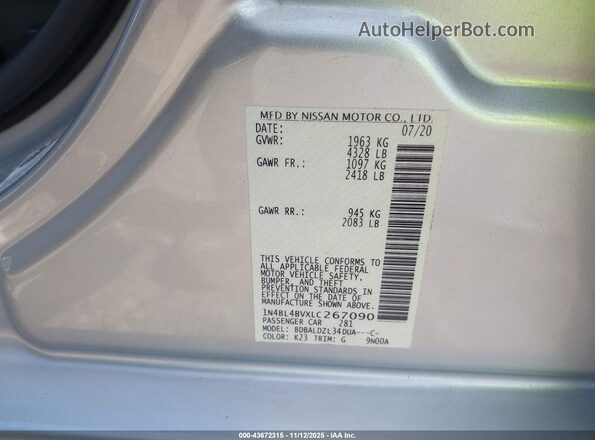 1N4BL4BVXLC267090 2020 NISSAN ALTIMA Silver Widok komory silnika
