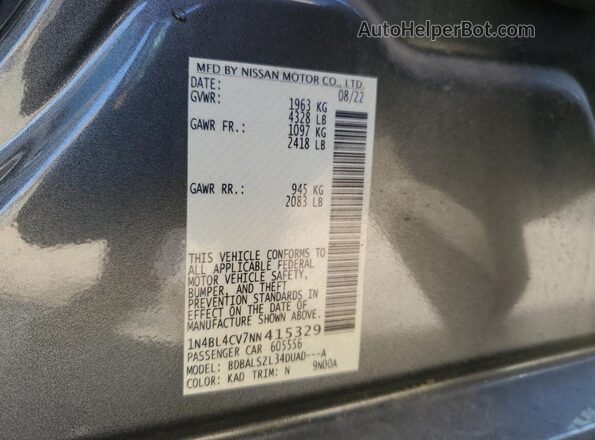 1N4BL4CV7NN415329 2022 NISSAN ALTIMA Gray ძრავის განყოფილების ხედი
