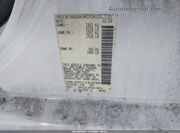 1N4BL4CVXLC241099 2020 NISSAN ALTIMA White Engine compartment view