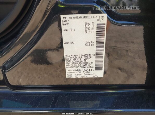 1N4BL4DV6MN367335 2021 NISSAN ALTIMA Черный Вид подкапотного пространства