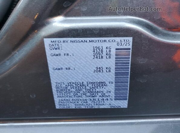 1N4BL4DVXSN381445 2025 NISSAN ALTIMA Gray Engine compartment view