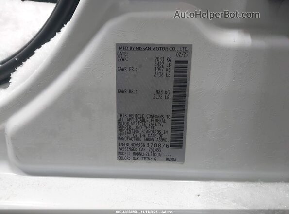1N4BL4DW3SN370876 2025 NISSAN ALTIMA Белый Вид подкапотного пространства