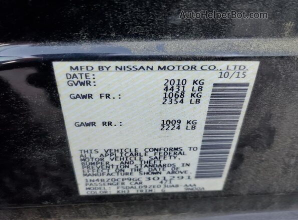 1N4BZ0CP9GC301291 2016 NISSAN LEAF Black VIN კოდის სტიკერის ხედი