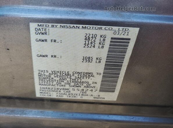 1N4BZ1BV8MC554247 2021 NISSAN LEAF Gray VIN կոդի պիտակի տեսք