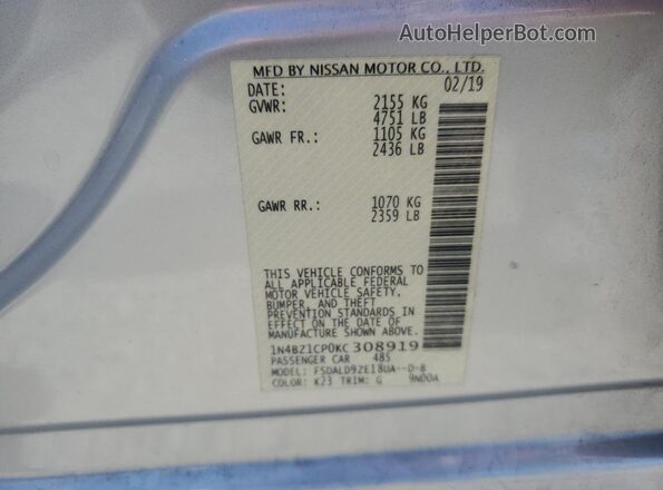 1N4BZ1CP0KC308919 2019 NISSAN LEAF Silver Вид підкапотного простору