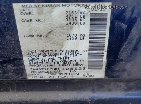 1N4BZ1CP8KC308523 2019 NISSAN LEAF Blue VIN կոդի պիտակի տեսք