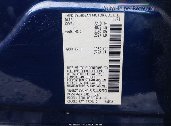 1N4BZ1CV2NC554860 2022 NISSAN LEAF Синий Вид подкапотного пространства
