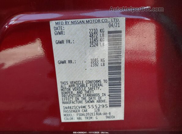 1N4BZ1CV4MC555295 2021 NISSAN LEAF Red Շարժիչի բաժամունքի տեսք