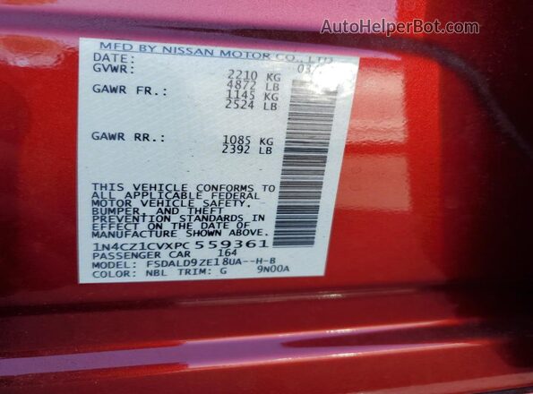 1N4CZ1CVXPC559361 2023 NISSAN LEAF Burgundy VIN sticker view