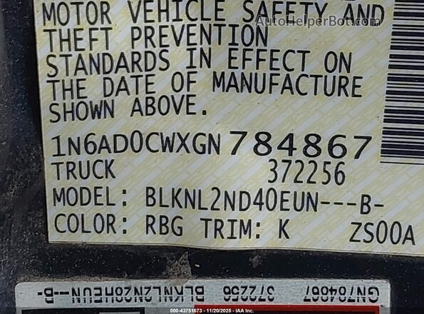 1N6AD0CWXGN784867 2016 NISSAN FRONTIER Blue 