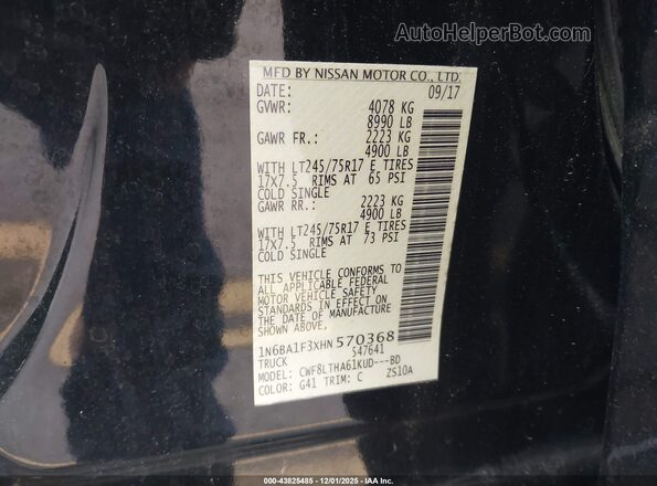 1N6BA1F3XHN570368 2017 NISSAN TITAN XD Black Вид підкапотного простору